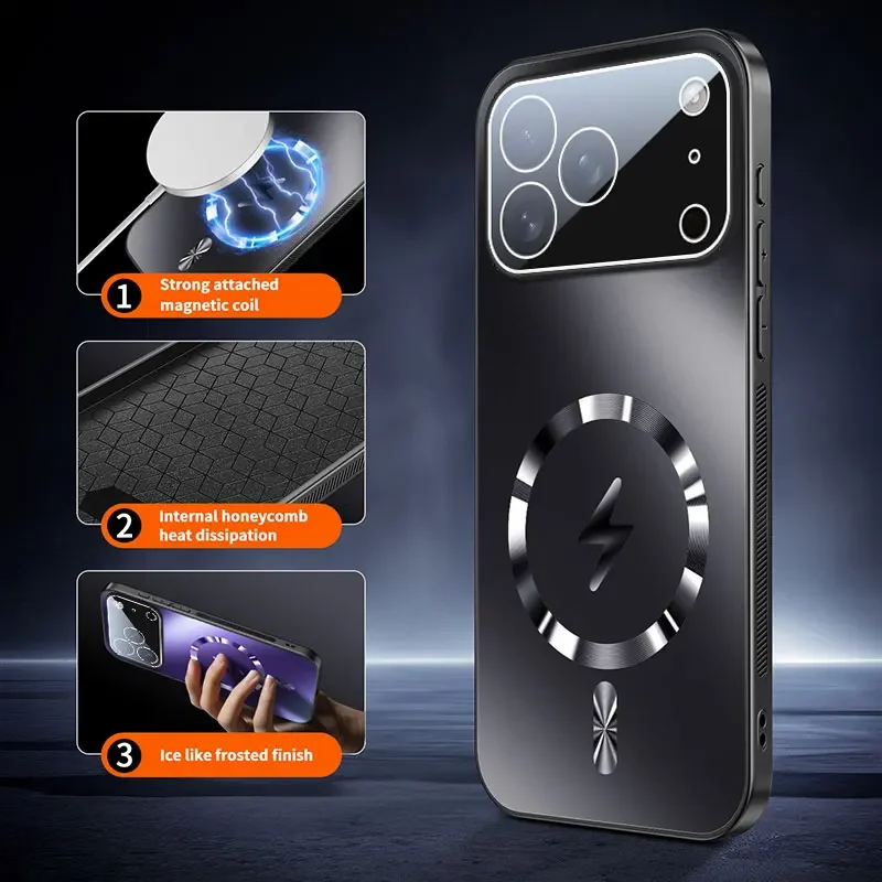 럭셔리 AG 매트 글래스 마그네틱 폰 케이스 아이폰 17 프로 맥스 에어 16 15 14 프로용 맥세이프 무선 충전 커버 액세서리