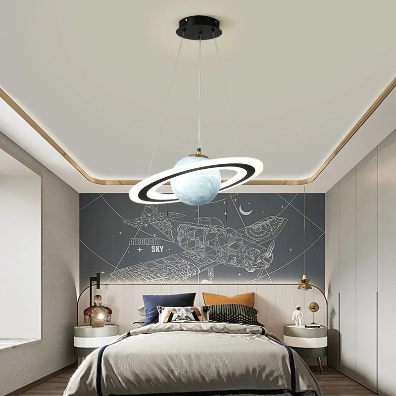 New Pendant Lamp Led Designer Planet Children Room Glass Ball Creative Boy Girl Living Bedroom Space Reading Indoor Decor Light