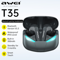 Awei T35 TWS Gaming Earphones Bluetooth Earbuds With Mic Wireless Headphone HiFi Music Waterproof Headset наушники беспроводные