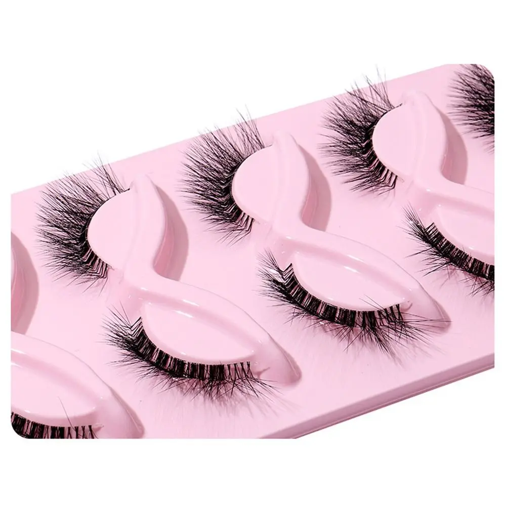 5 Pair 3D L Curl False Eyelashes Eye Tail Lengthening Full Strip Cat Eye Fake Lashes Long Winged Clear Stem Faux Mink Lashes