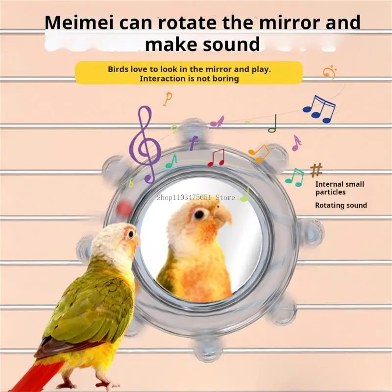  Durable ABS Parrots Chewing Toy Rotating Windmill Mirror Exercise Device for Cage Enrichment