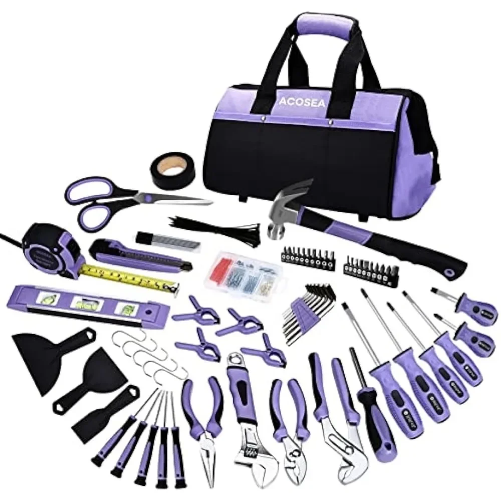 For 223-Piece Tool Sets for Women,Tool Kit with 13-Inch Wide Mouth Open Purple Tool Bag,The