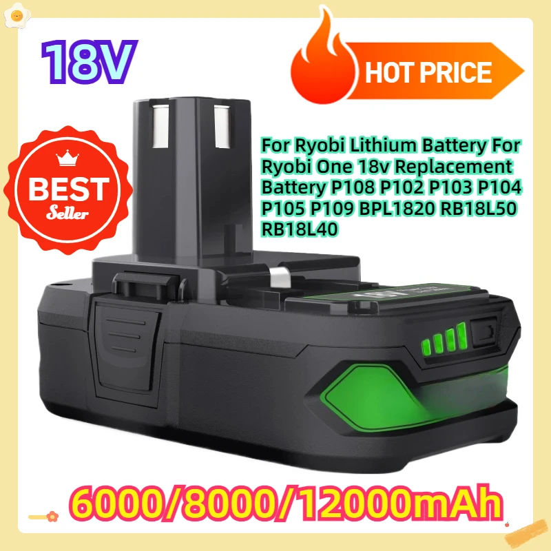 For Ryobi 18V Lithium Battery For Ryobi One 18v Replacement Battery P108 P102 P103 P104 P105 P109 BPL1820 RB18L50 RB18L40