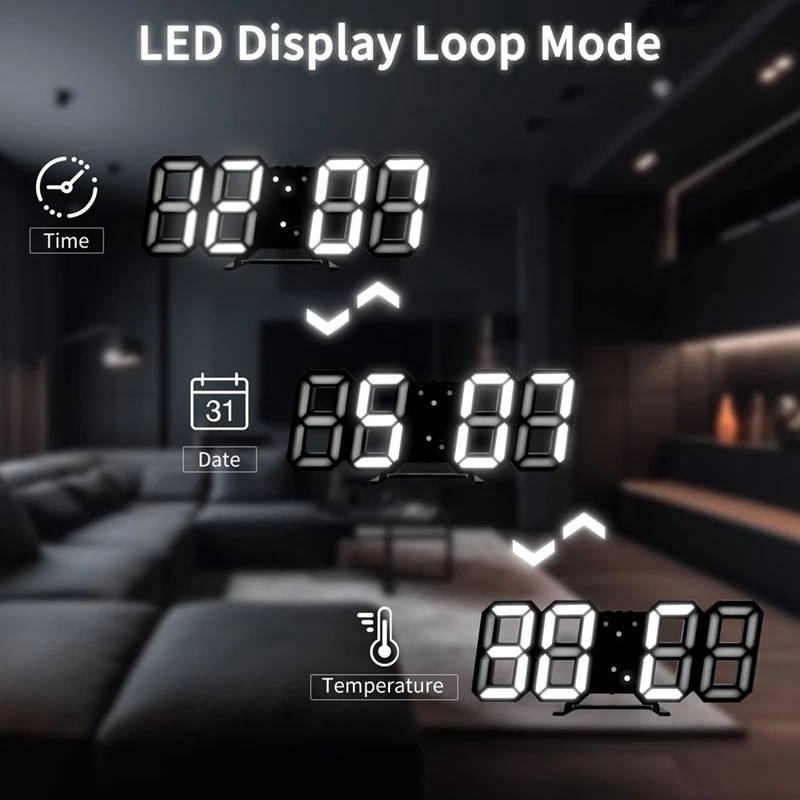 Jam dinding Digital LED 3D, jam dinding bercahaya, LED 3D, Multifungsi, USB Plug In, jam elektronik, dekorasi rumah