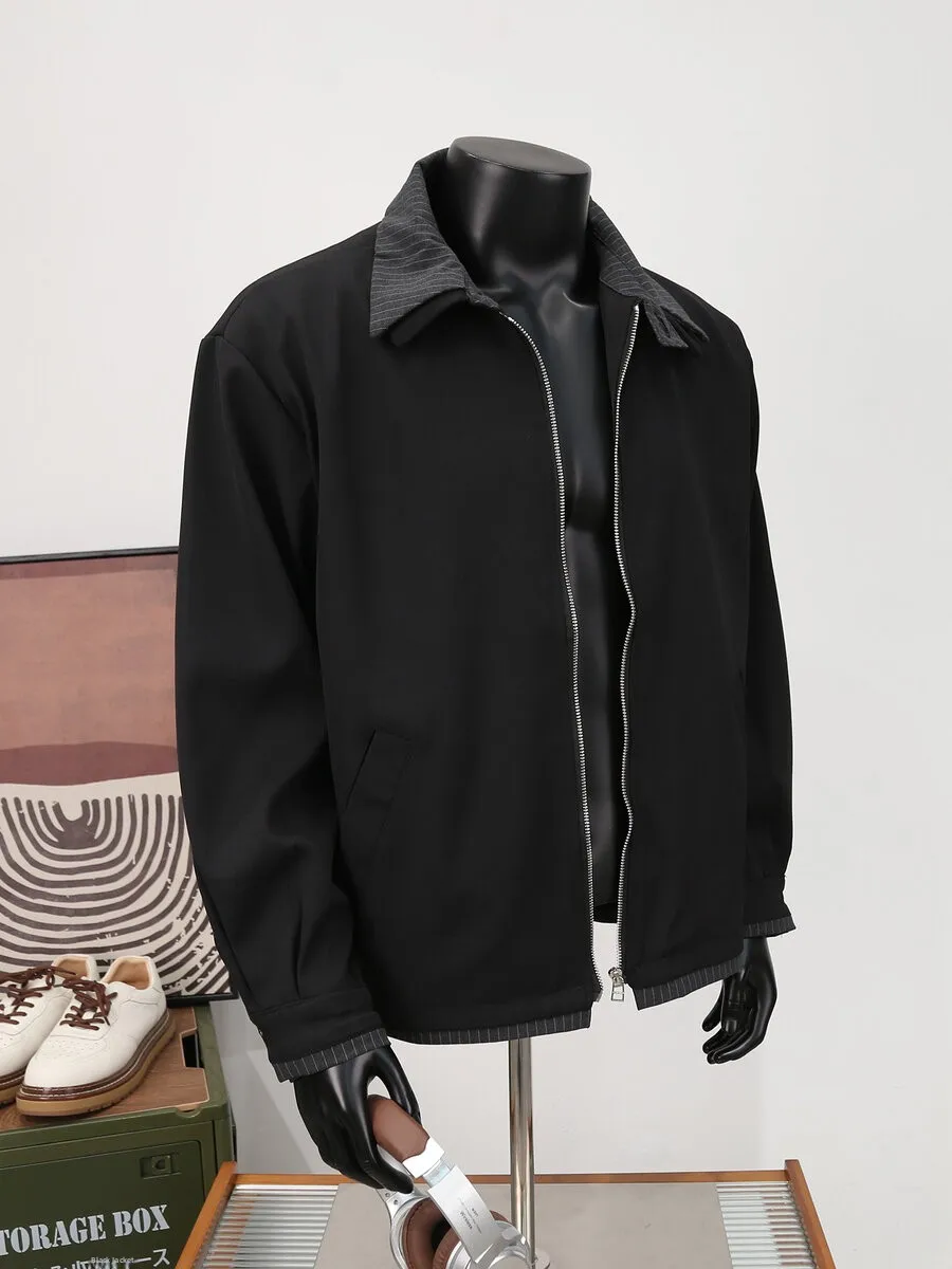 

Sli Casual Men's Jaet Double Layer Collar Pilot Coat Trendy Korean Sle Stand Fit Jeans Material Windproof Long Sve