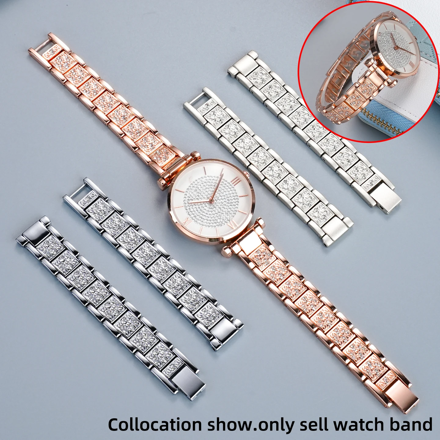 Correa de reloj con tachuelas de diamantes de 14mm para Armani GARMIN LILY2 FOSSIL Casio, pulsera de metal de acero inoxidable, accesorios de correa de reloj