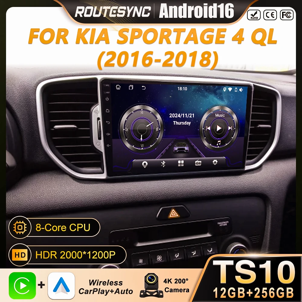 For KIA Sportage 4 QL 2016 2017 2018 Android Auto Navigation GPS Split Screen Wireless Carplay DSP Stereo Bluetooth WiFi No 2Din