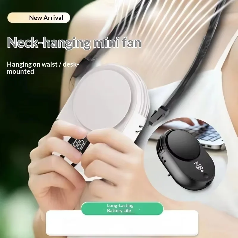 

Portable Mini Neck Fan USB Rechargeable Electric Handheld Air Conditioning Cooling Refrigeration Fan 3 Speed LED Digital Display