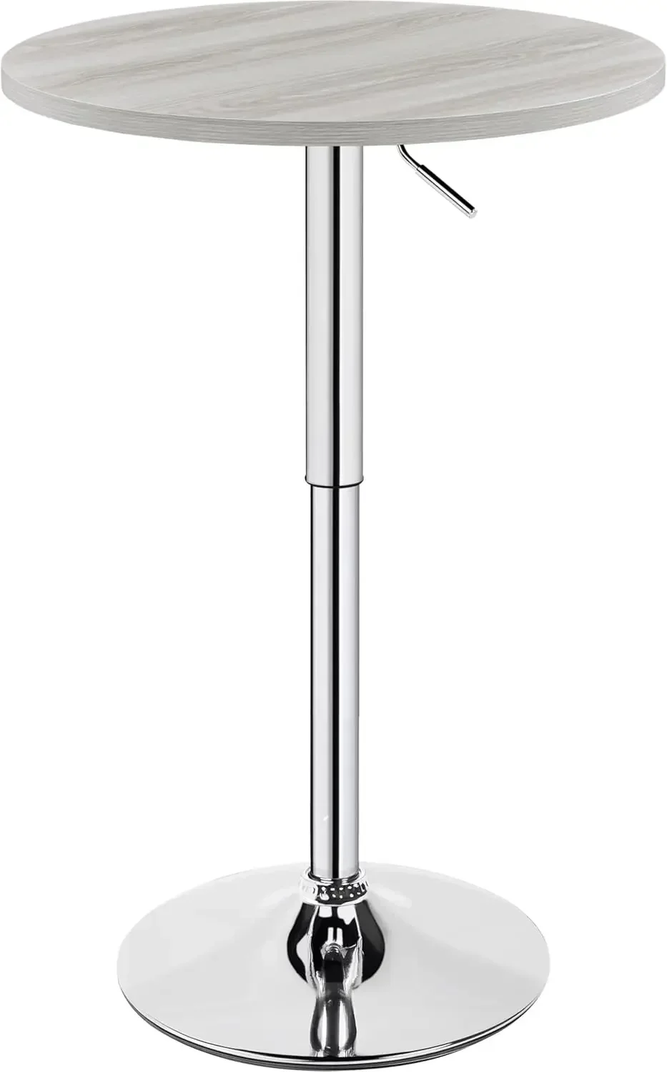 Round Bar Table,Adjustable Height and 360° Swivel Bar Tables, Cocktail Table with MDF Top, Silver Leg Base for Bar, Bistro, Café