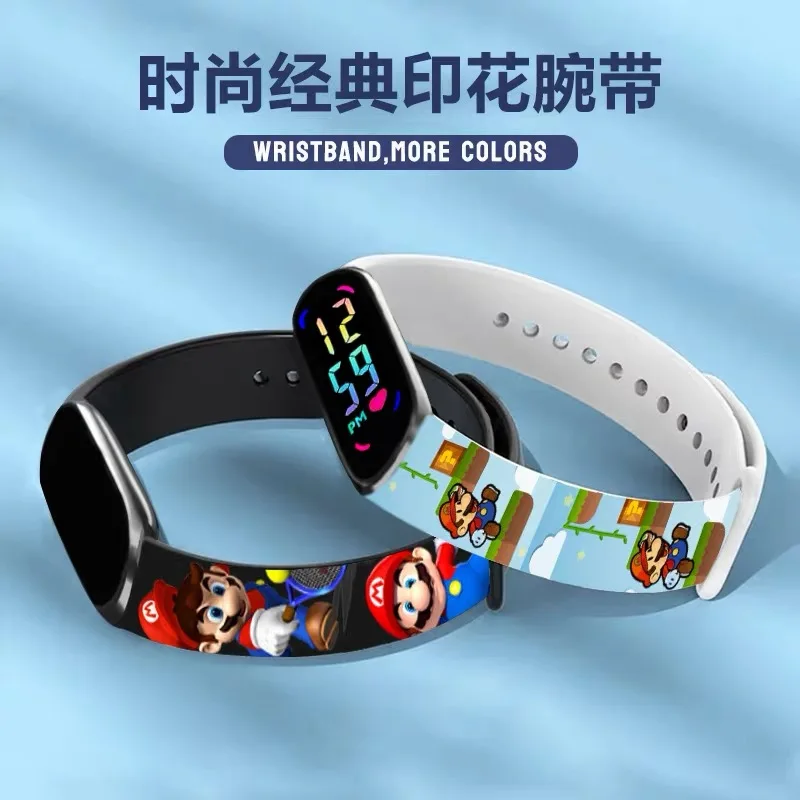 Super Mario Bros Children\'s Watches Anime Figure Luigi Yoshi Kids Sport Wristband Waterproof Digital Watch Boys LED Clock Gift