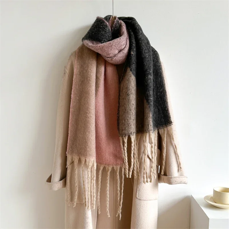 

Fashion Cashmere Warm Scarfs Winter Pashmina Scarves Tassel Plaid New Scarf for Women Solid Shawl Wrap Lady Bandana Foulard 2023