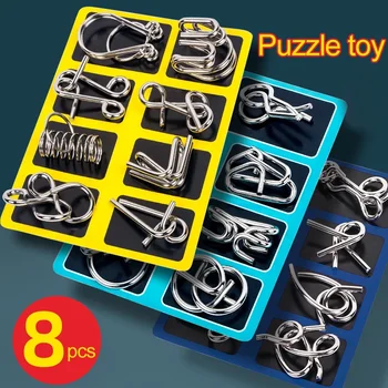 8Pcs/Set Metal Montessori Puzzle Wire Mind Brain Teaser Puzzles Children Adults…