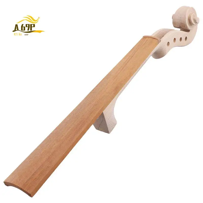 A69P-Unfinished Flames Violin Neck Headstock Scroll 4/4 Unvarnished DIY Violin Head Peg Box
