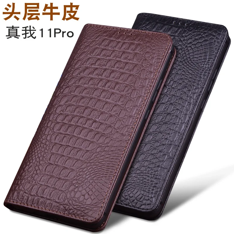 Wobiloo Luxury Real Cowhide Genuine Leather Flip Phone Cases For Oppo Realme 11 Realme11 Pro Hell Full Cover Pocket Bag Case