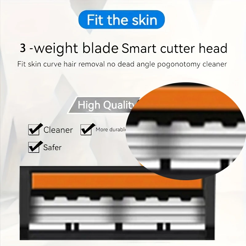 ماكينة حلاقة شفرة أمان، ماكينة حلاقة يدوية مكونة من 3 طبقات، شفرة انسيابية من الفولاذ المقاوم للصدأ قابلة للغسل للاستخدام في السفر #3