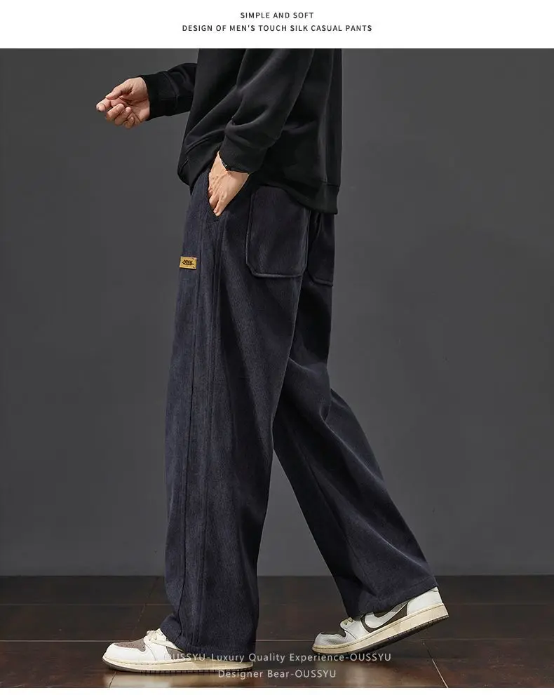 Herren-Cordhose für Herbst und Winter, locker geschnitten, gerade, mit Kordelzug, elastischem Bund, Streetwear-Mode, Baggy, lässige Hose, braun – Detail 5