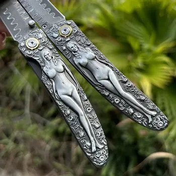 高品質大馬士革鋼折疊口袋刀,男女通用EDC口袋刀,狩獵探險刀,多用途刀 6 最佳銷售 大馬士革獵刀 - №5