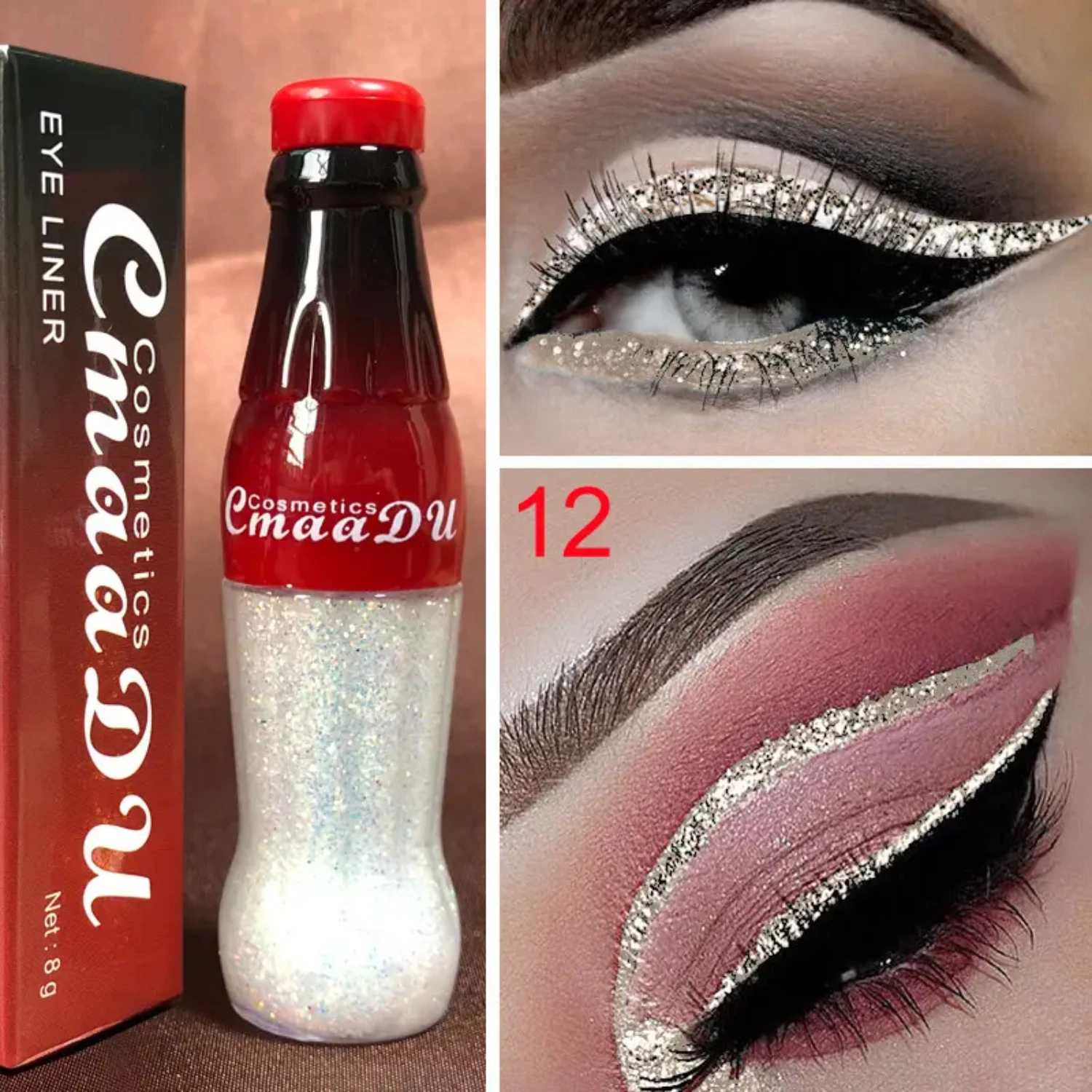 Ensemble d'ombres à barrage liquides à paillettes colorées, fard à barrage imperméable, maquillage en forme de coke HI