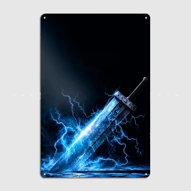 Buster Sword with LightningFinal Fantasy Game Poster Metal Tin Sign Indoor Home Decor Bar Custom Posters Wall Room Decorations