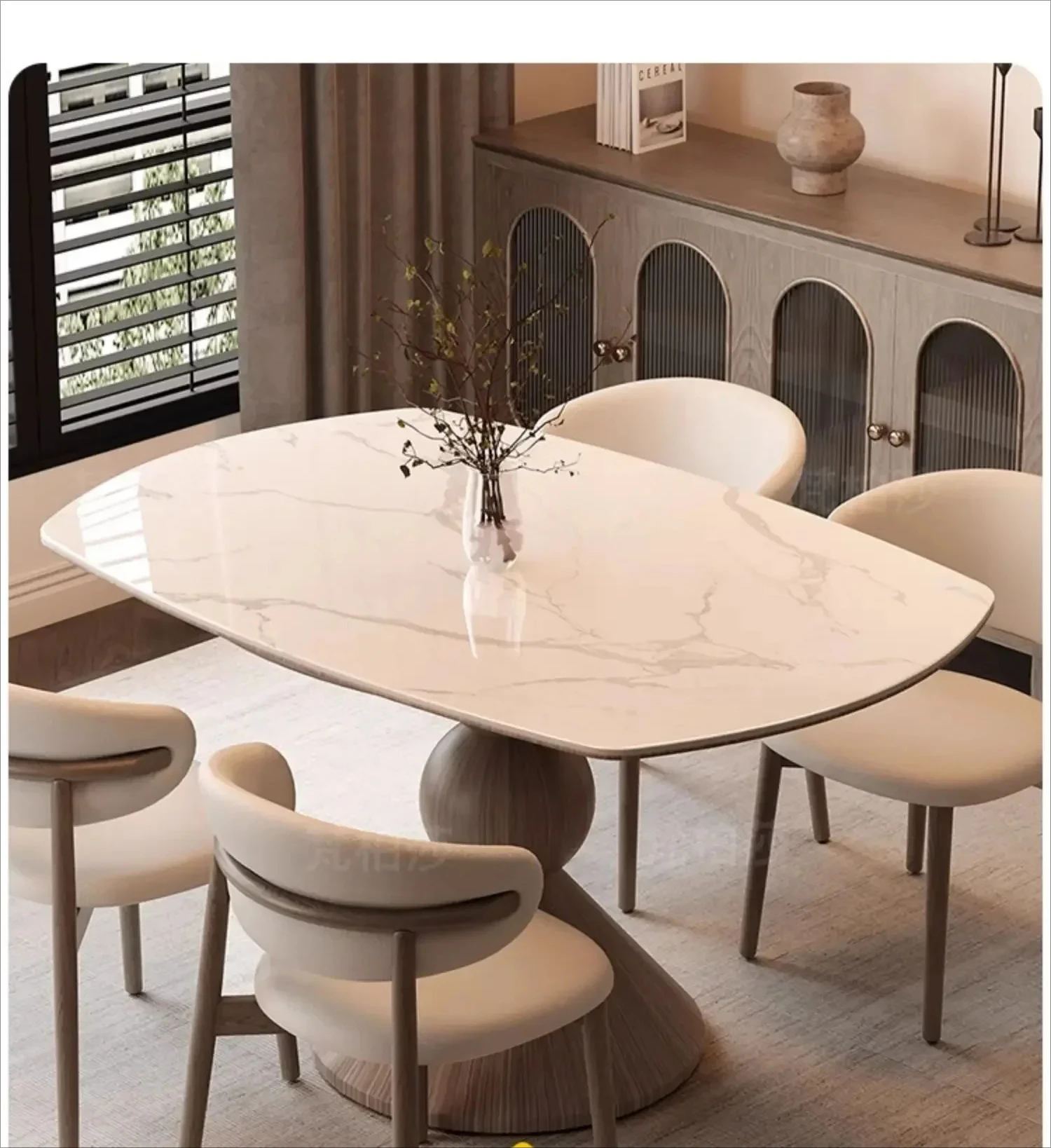 

A26 Medieval style rock slab dining table Modern household French retro round solid wood dining table and chairs