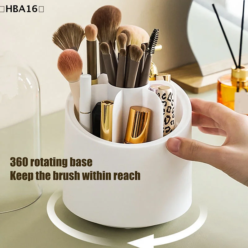 〔HBA16〕 360° Rotating Makeup Brush Bucket With Dust-proof Cover Cosmetic Storage Box