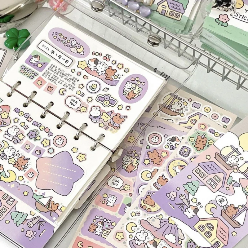 Korean Cartoon Cute Retro Rock Graffiti Rabbit Bear Stickers Handbook Notebook Planner Diary Christmas DIY Decorative Stickers
