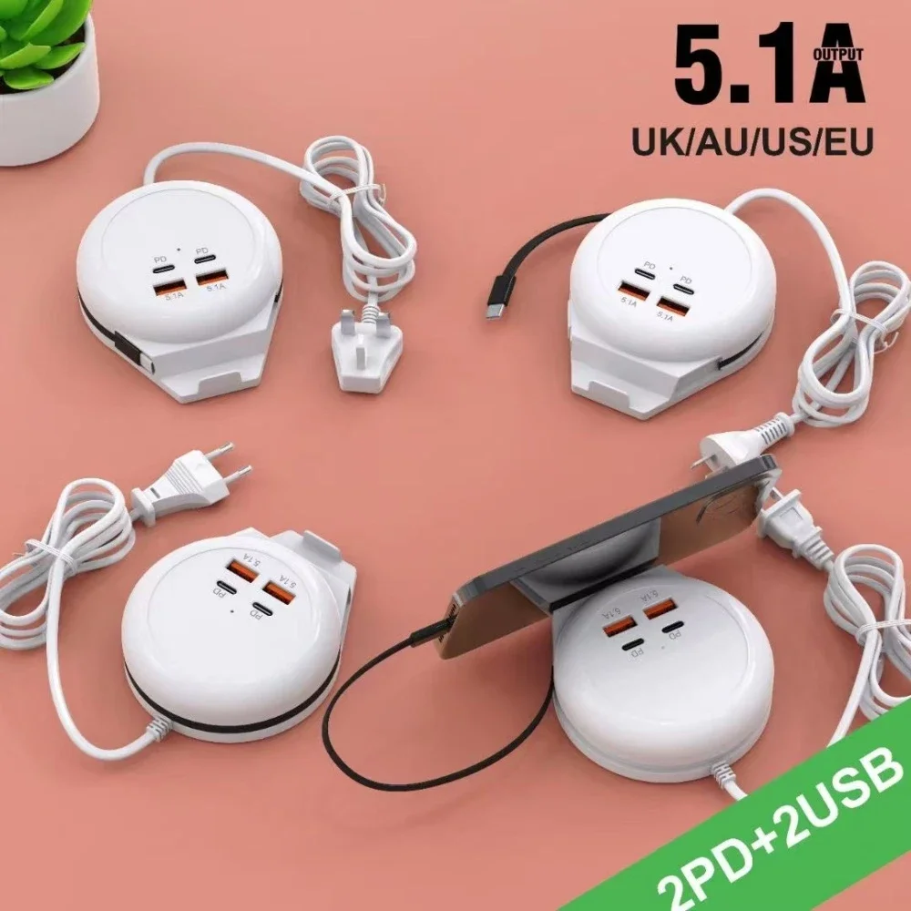 

5.1A Multifunction Desktop Power Strip Type C Cable Fast Charging Phone Charger Socket Adapter Home For iPhone 15 Samsung Xiaomi