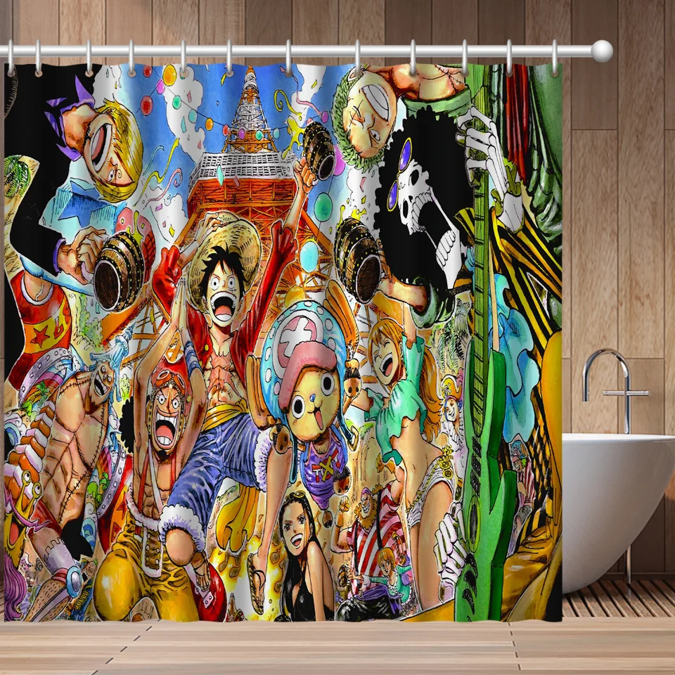 One piece cartoon animation shower curtain 3D digital printing polyester Monkey D. Luffy Roronoa Zoro home curtain waterproof