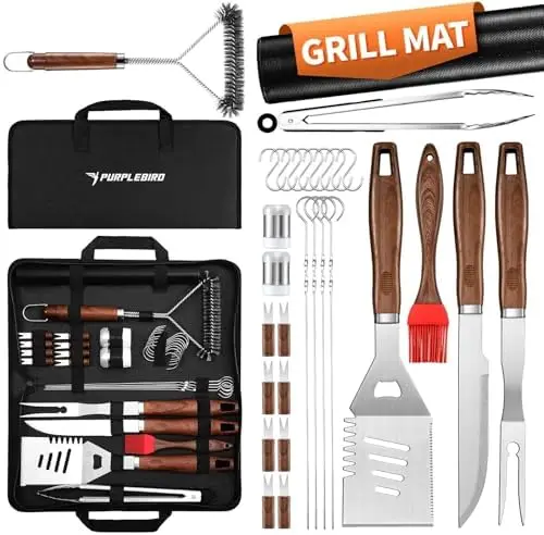 

Набор для гриля PURPLEBIRD 31 предмет для барбекю на открытом воздухе – прочный набор инструментов из нержавеющей стали с сумкой и ковриком