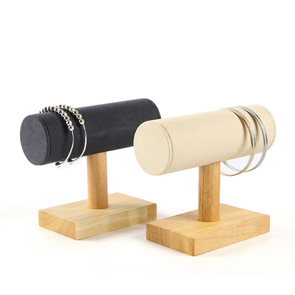 

Solid Wood Bracelet Display Rack T Shape Bangle Holder For Watch Jewelry Storage Organizer Dark Grey Large Microfiber