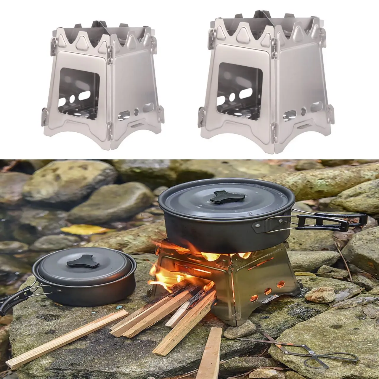 Camping Firewood Stove Portable Stainless Steel Burning Lightweight Solidified Alcohol Stove Outdoor Camping Cooking BBQ Picnic