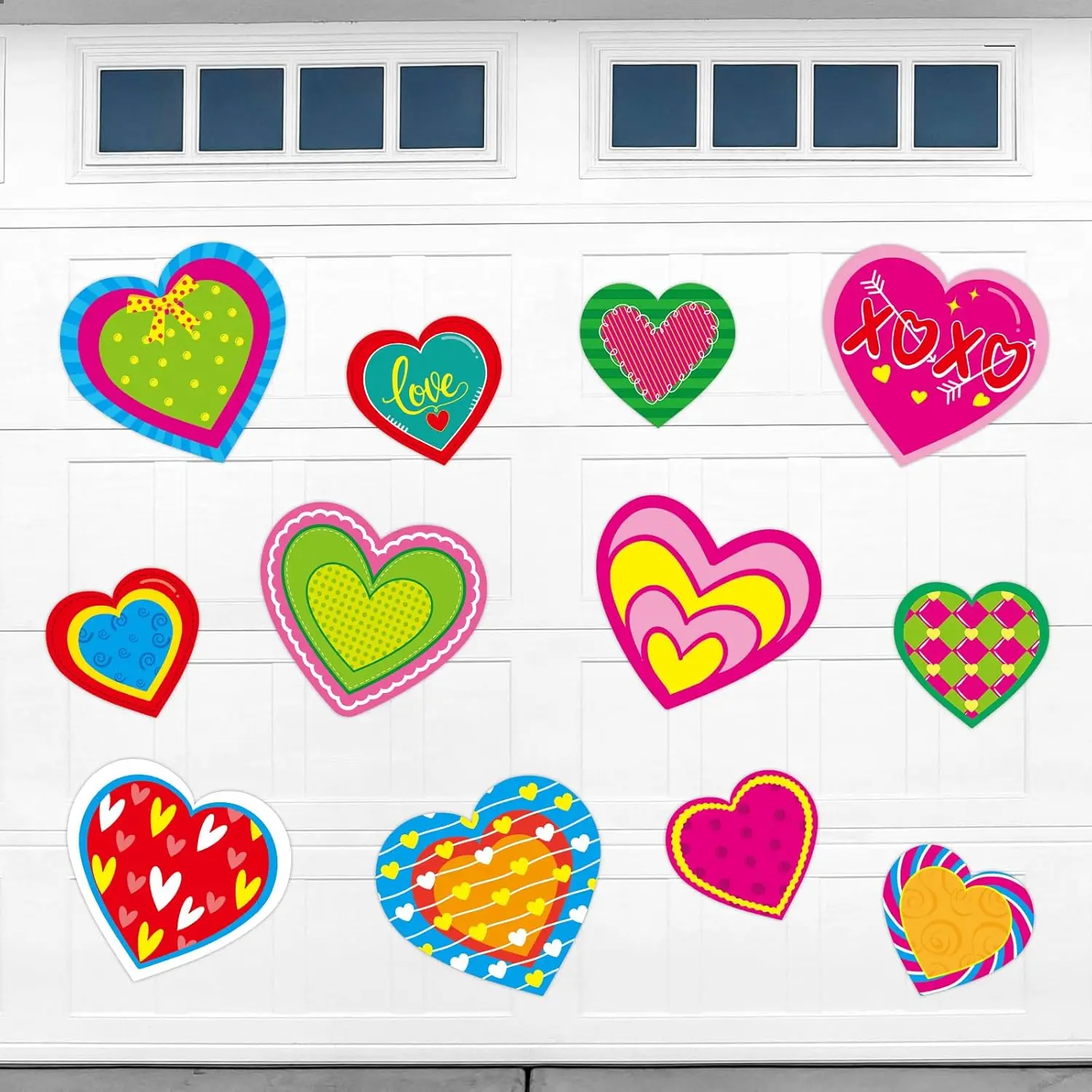 12-Pack Valentine's Day Magnetic Heart-Shaped Stickers for Refrigerator Car Garage Door Outdoor Decor Colorful Garage Door Decor