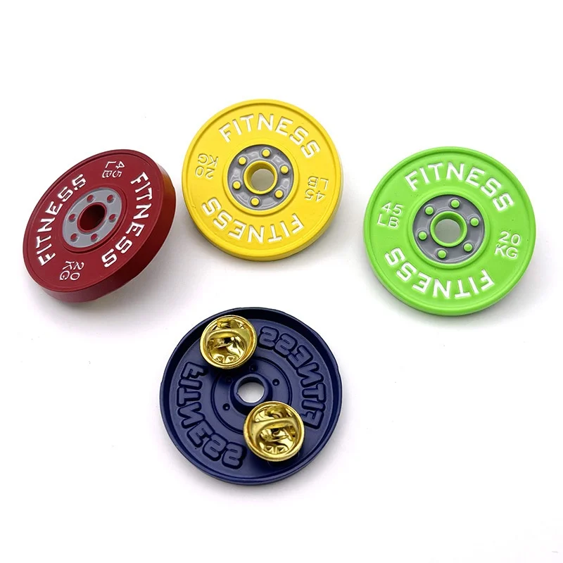 Creative Barbell Plate Brooch-Fashion DIY 3.5CM Metal Fitness Exercise Chest Pin Suitable for Hat Clothes Backpack Patches