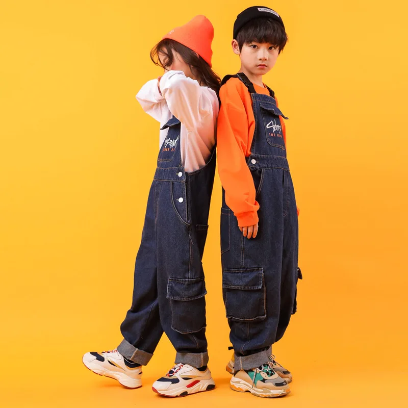 Hip Hop Costumes for Kids Jazz Ballroom Dance Clothes Girls Boys Hiphop Performance Outfit Costumes Dancewear T Shirt Overall