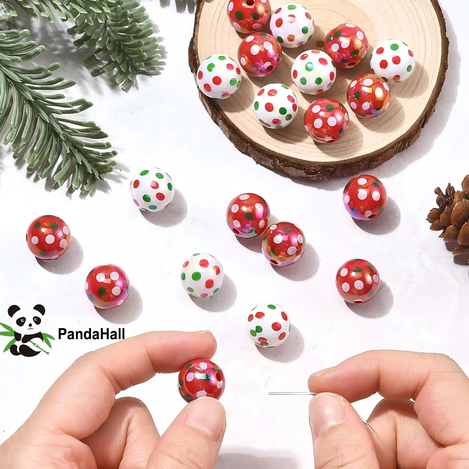 PandaHall 30Pcs UV Plated Iridescent Acrylic Christmas Beads, Round Polka Dot Multicolor 16mm for DIY Jewelry Making