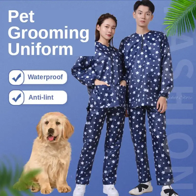 2020 Anti-Static Pet Beautician Work Clothes Apron For Dog Cat Hairdressing Grooming Pet Store Beauty Robe Dress Gown G0919