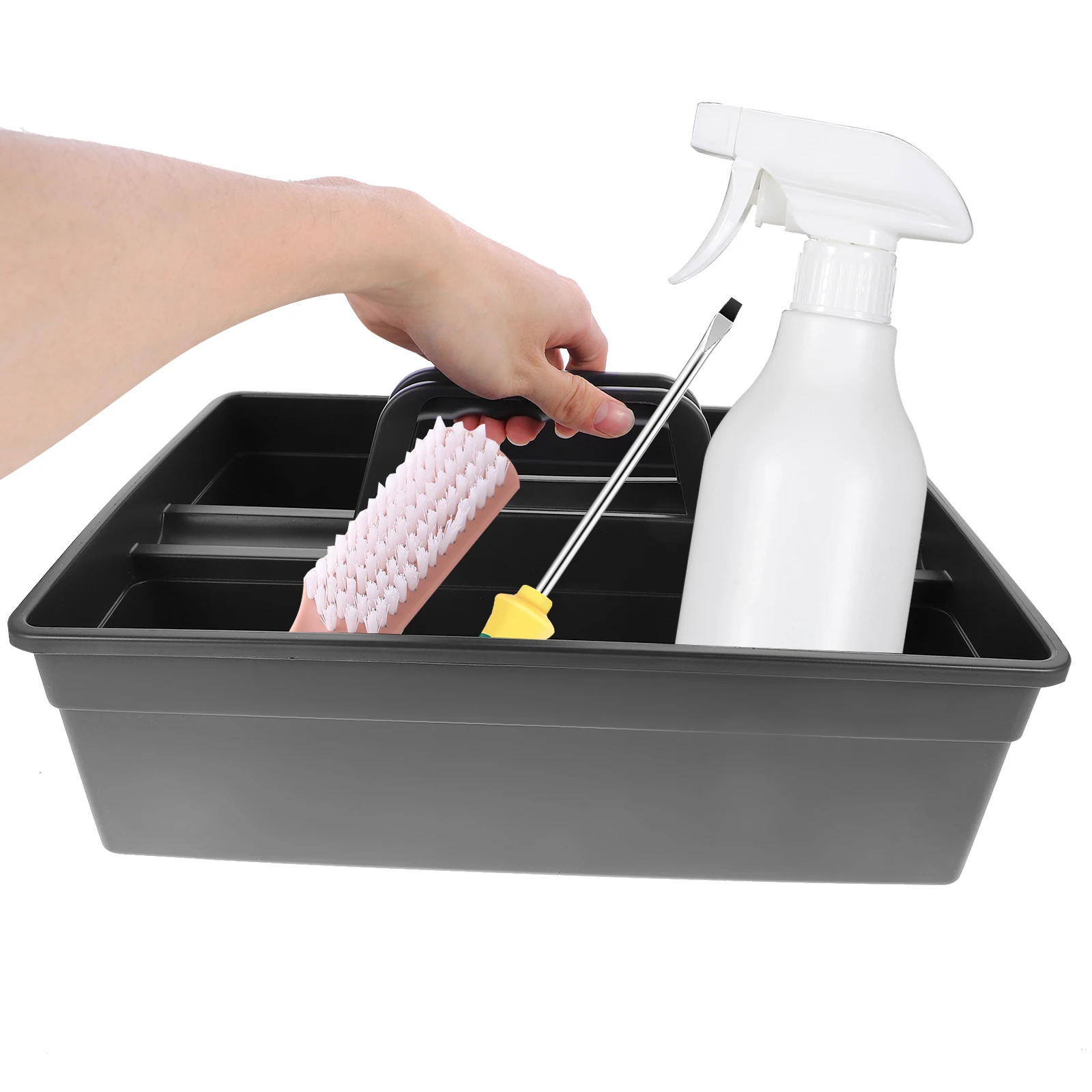 

Large Capacity Dual Sides Storage Tray Dark Grey Portable Tool Basket For Car Cleaning Tools Pp Plastic Organizer Box