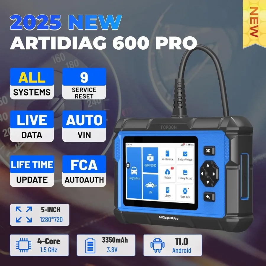 ArtiDiag600 Pro OBD2 スキャナー診断ツール、全システム対応コードリーダー、9つの必須メンテナンス機能搭載アップグレード版