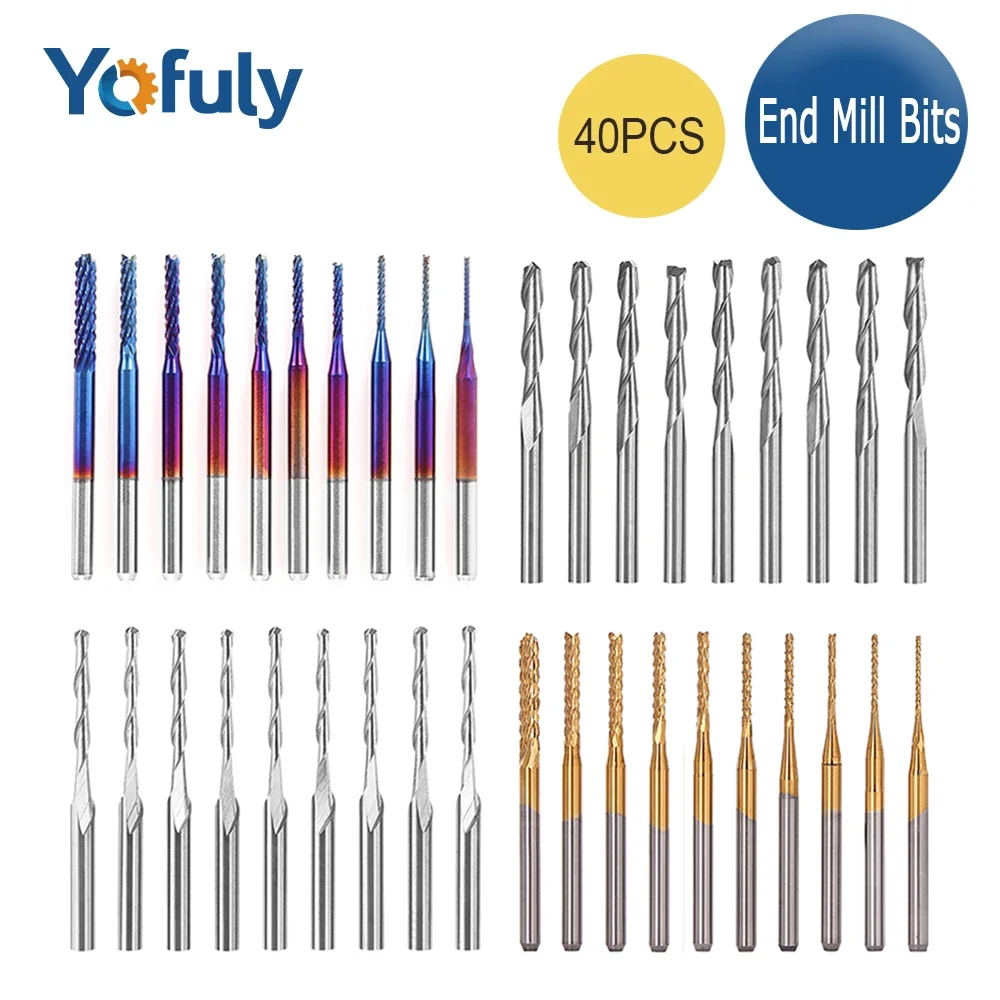 

Yofuly НАБОР КОНЦЕВЫХ нано-фрез с хвостовиком 1/8 дюйма и синим покрытием, Биты 3,175 мм, фрезы для гравировки, Фрезы с ЧПУ, инструменты для деревообработки