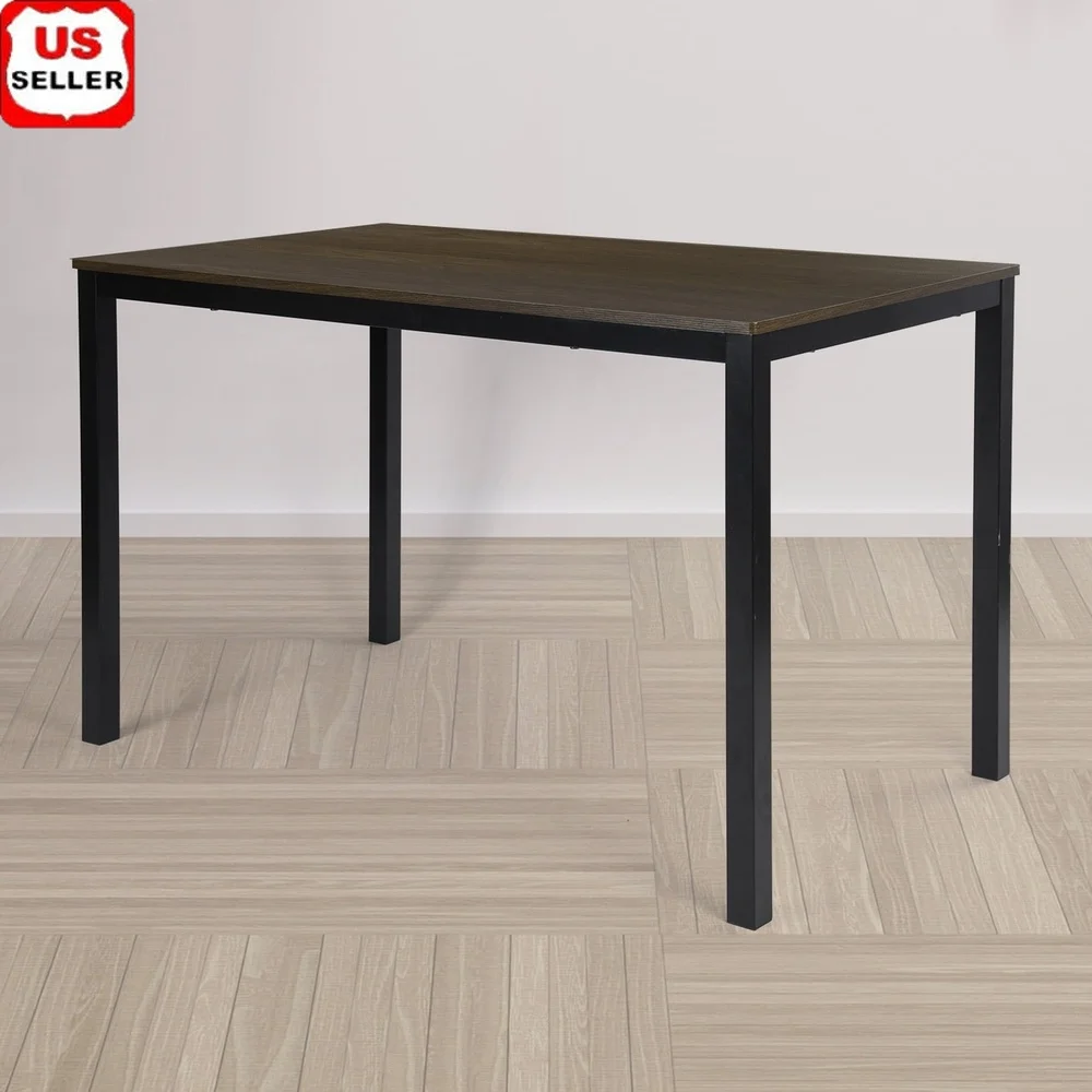 

Modern Dining Table Walnut Finish Sturdy Metal Legs Seats 4-6 Mid Century Style Indoor Kitchen Versatile Use Elegant Design