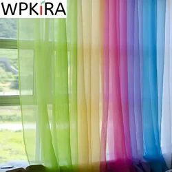 European American Style Multicolor Sheer Curtain Bay Window Screening Solid Door Curtains Drape Panel Tulle for Living Room