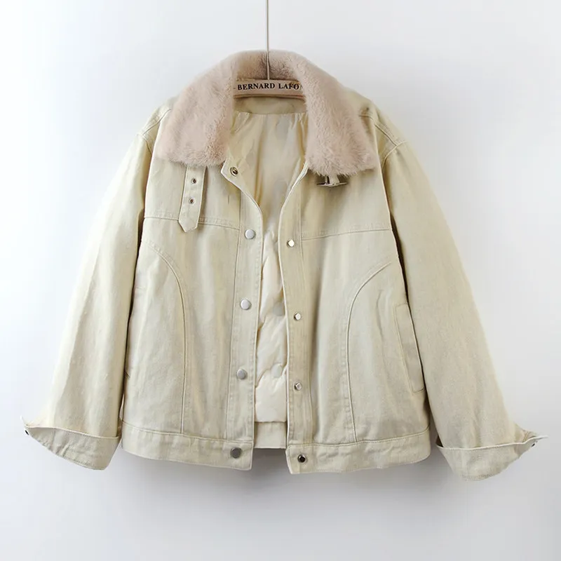 2026 Winter New Korean Thick Warm Down Liner Denim Coat Women Loose Casual Lapel Long Sleeve Jeans Jacket Coat Casaco Feminino