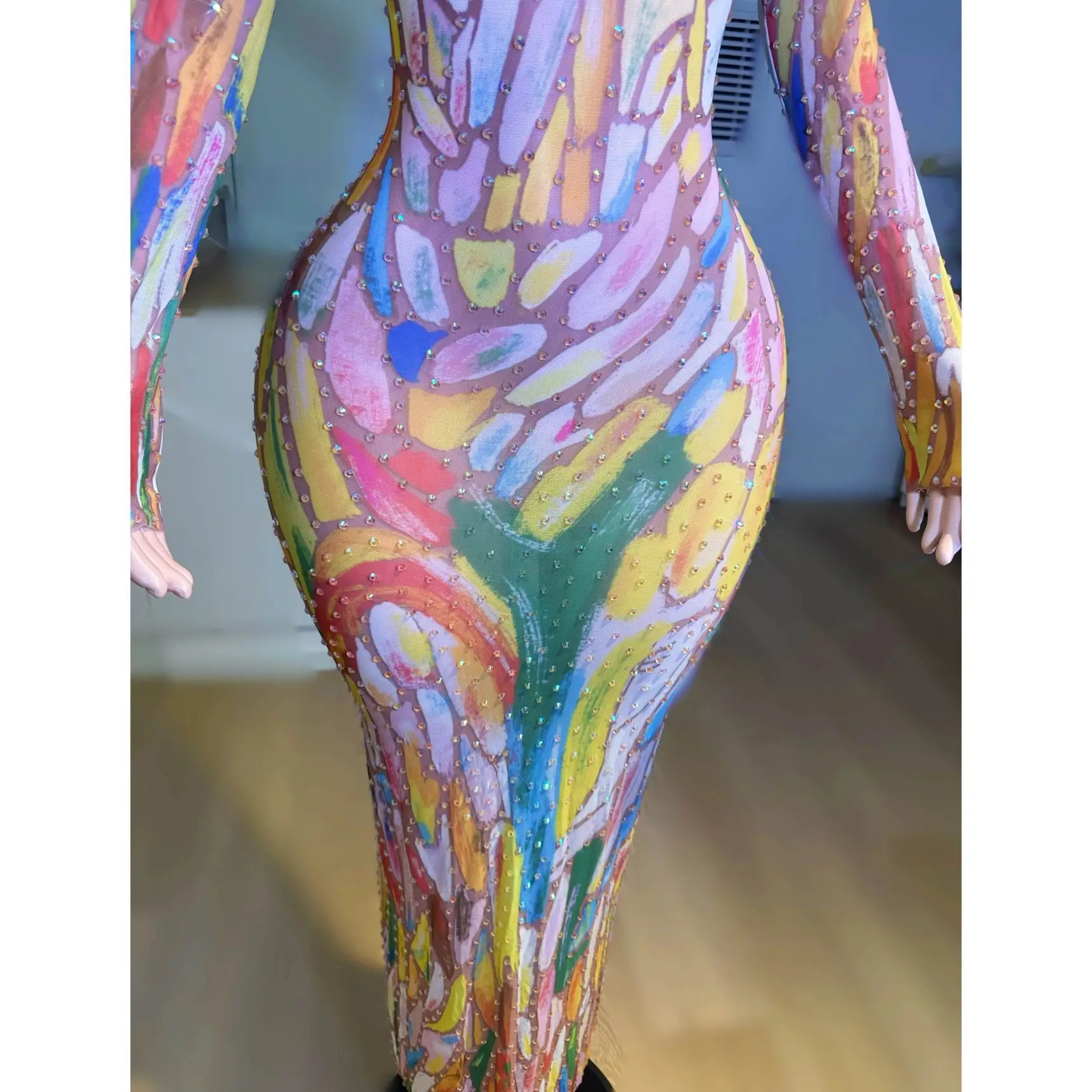 Printing Watercolor Event Banquet Host Dress Birthday Party Fashion Club Dress School Celebration Performance Vestidos Elegantes