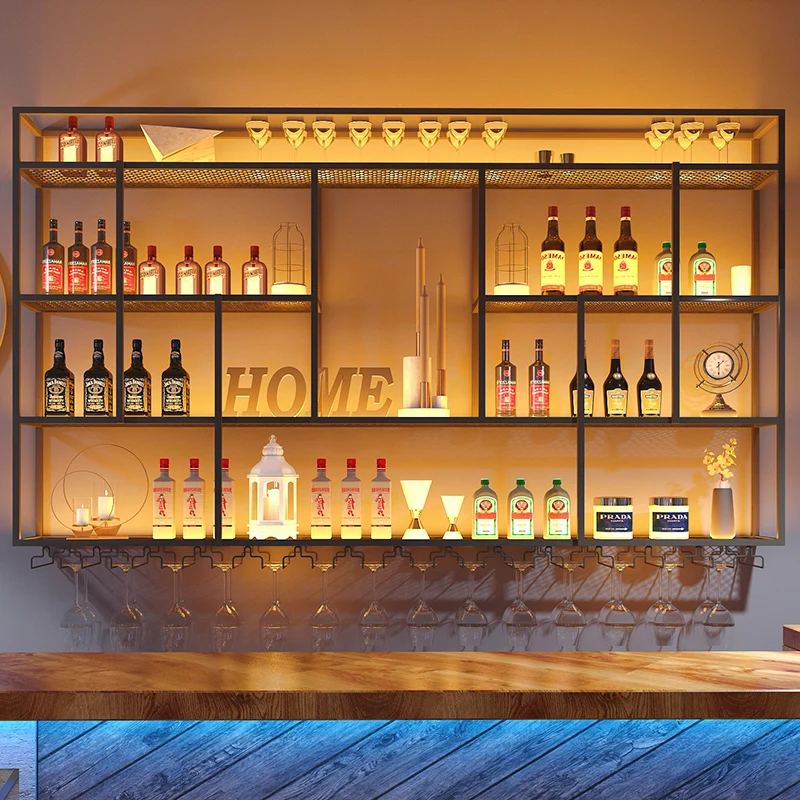 

Free Standing Wine Racks Whisky Holder Display Floor Black Wine Rack Modern Wall Mounted Vinera Para Vinos Estante Bar Furniture