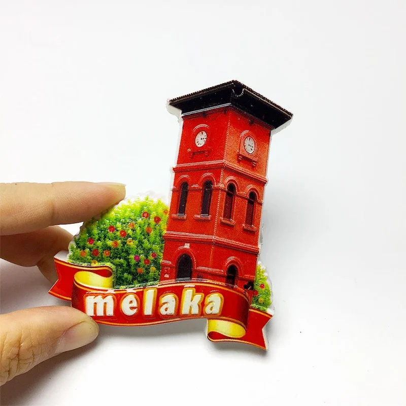 Malaysia refrigerator magnet Malacca refrigerator magnet travel souvenir red clock tower 3D magnetic sticker