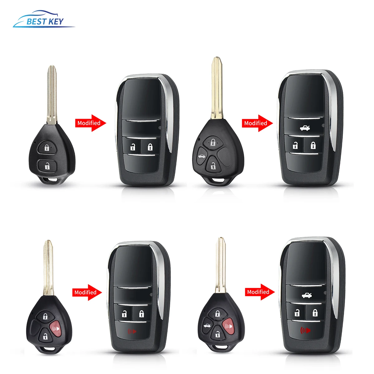 

BEST KEY Blank Key Shell Modified Flip Folding Remote Key Shell For Toyota RAV4 Wish Camry Hiac Corolla Hilux Fortuner 2-4button
