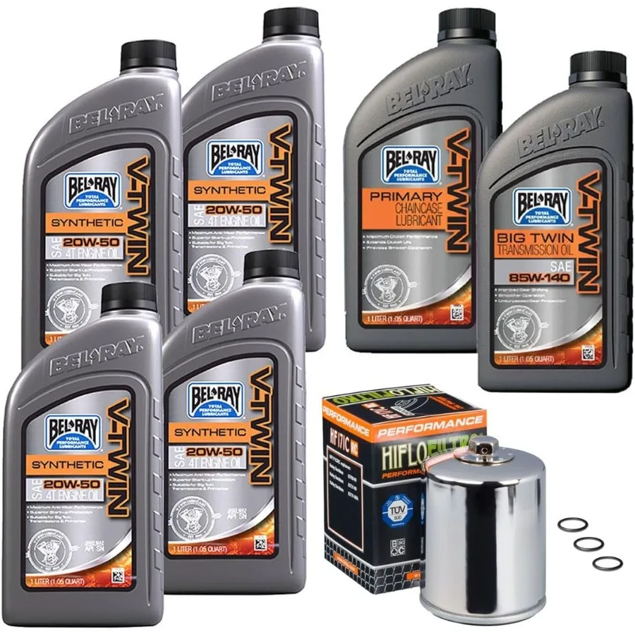 

Synthetic Engine/Transmission/Primary Oil Change Kit for Harley Davidson Motorcycles 1999-2017 Twin Cam Models with Chrome Oil