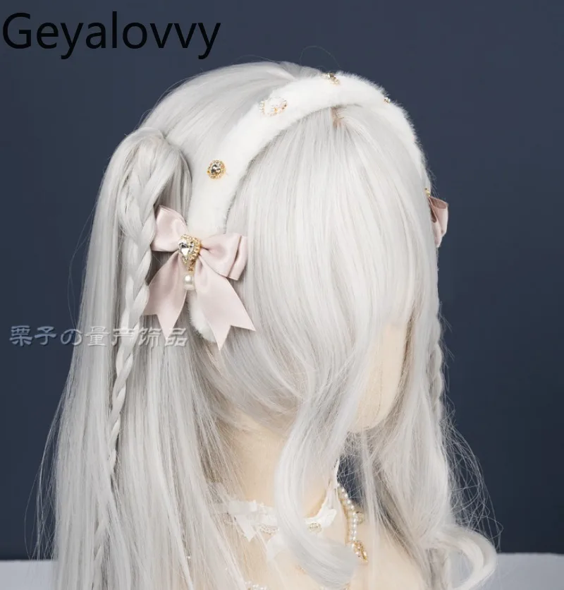 

Mass-Produced Autumn Winter Bow Gemstone Heart Plush Headband Sweet Lolita Cute Girls Versatile Headwear Hair Accessory