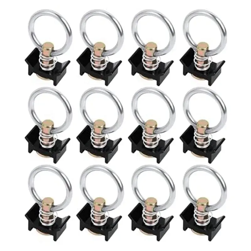 24PCS Single Stud Fitting L Track 4,000LB Capacity With Stainless Steel Round Ring Aluminum Keeper Cargo Control,Black