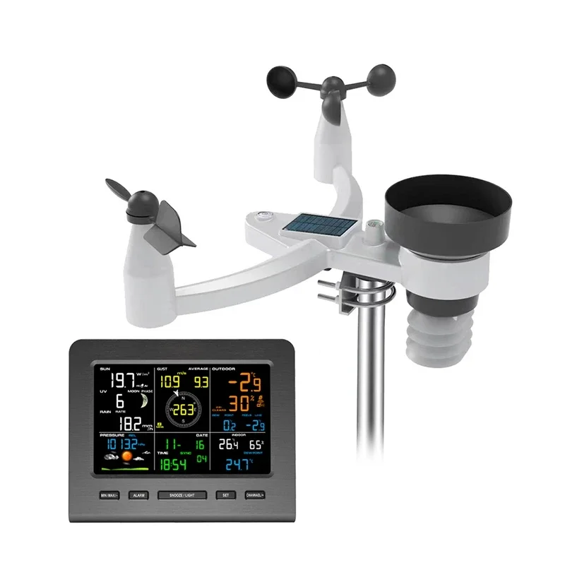 7-in-1 WIFI Weather Station Wind Speed Wind Direction UV Illumination Rainfall Temperature Humidity Weather Forecast Clock